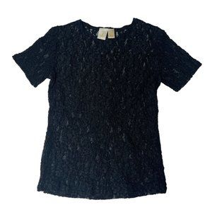 Vintage Victoria's Secret Gold Label Short Sleeve Lace Black Top Small‎